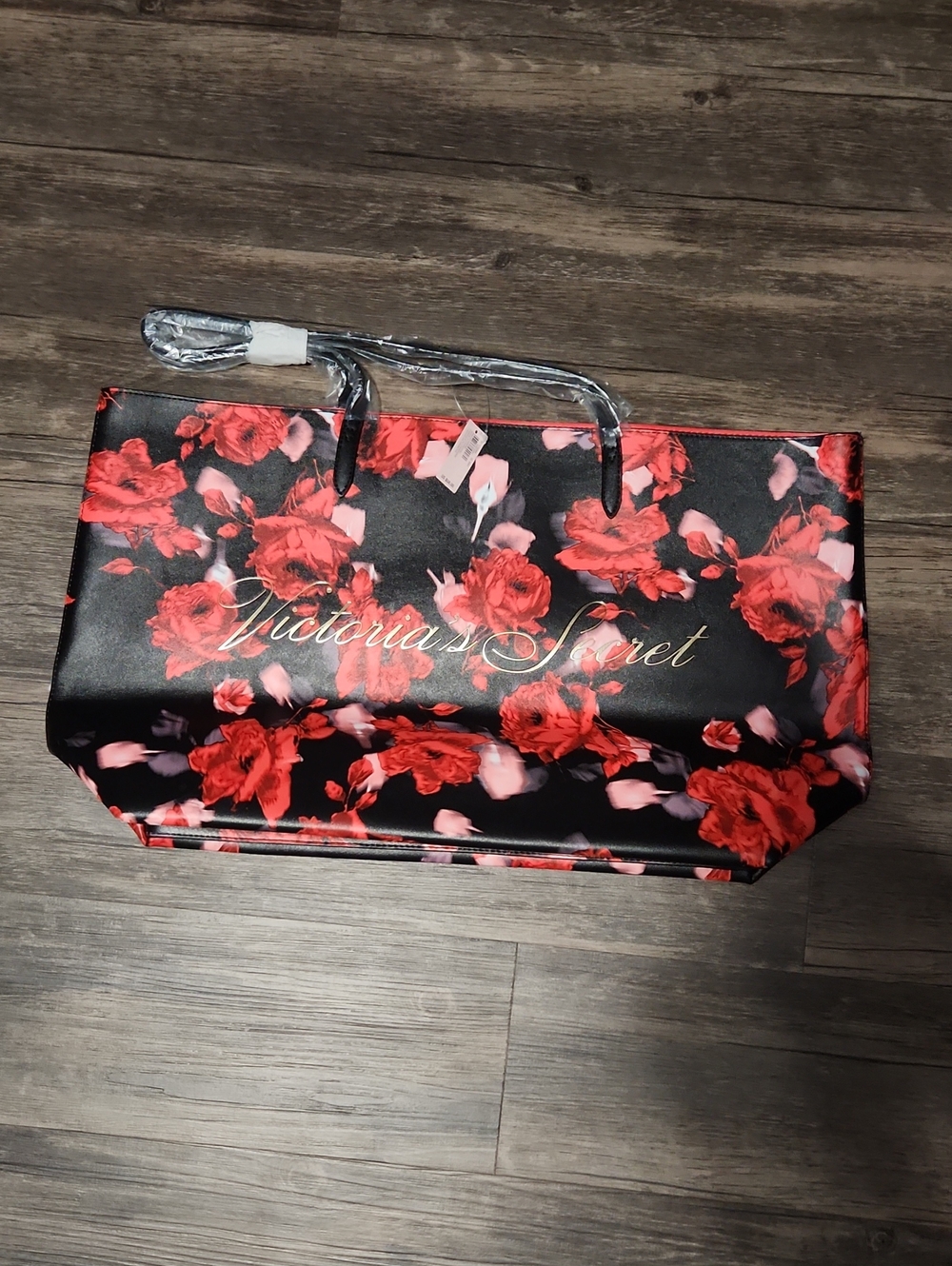 Victoria's Secret Black Tote with Red Rose Floral Print